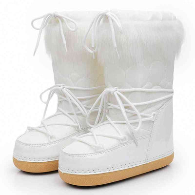 White furry moon boot winter boots with laces