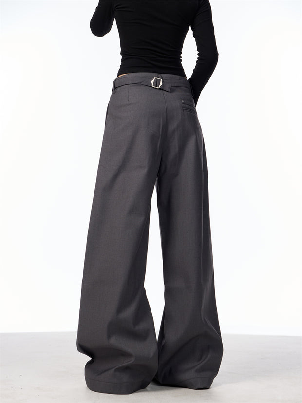 Wide Leg Double Pleated Suit Pants