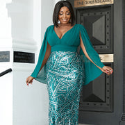 V Neck Sequin Plus Size Formal Dress