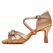 Gold Latin dance shoe with chic straps