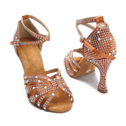 Pair of brown rhinestone Latin dance shoes