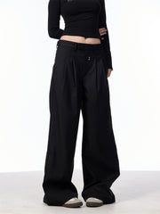 Wide Leg Double Pleated Suit Pants