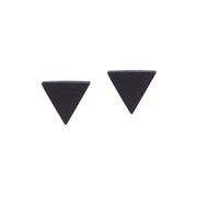 Black triangle leather earrings on white background