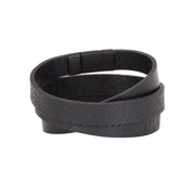 Black leather triple wrap bracelet with subtle tracery