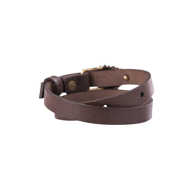 Wrap-around leather bracelet with bronze detail