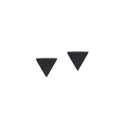 Black triangle leather earrings on white background