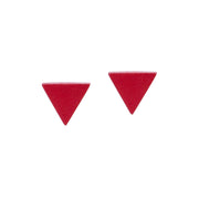 Red triangle leather earrings on white background