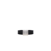 Plain Silver Square Detail Ring on black leather band