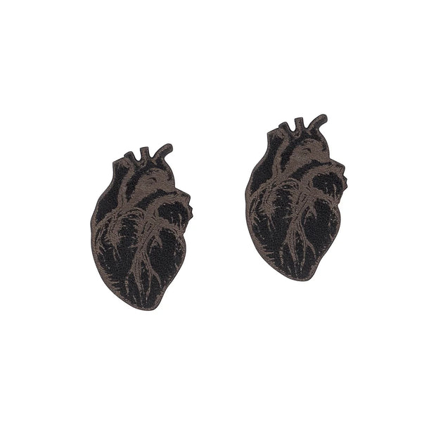 Black heart shape leather earrings