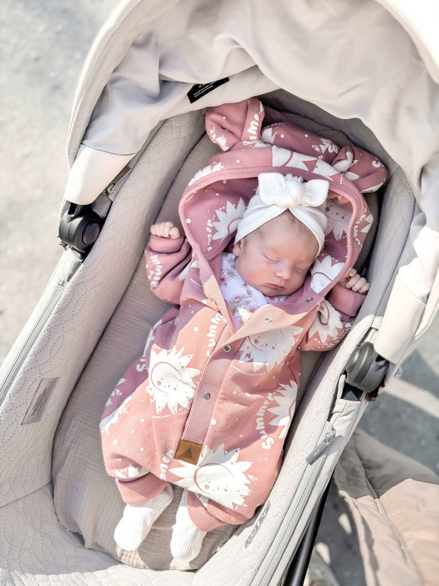 Eared Jumpsuit for Babies and Kids - Pink Suns