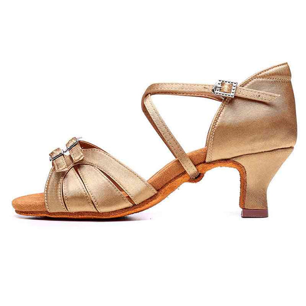 Gold Latin dance shoe with elegant design