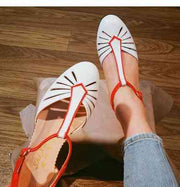 White leather vintage hollow swing dance shoes