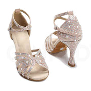 Beige rhinestone Latin dance shoes pair