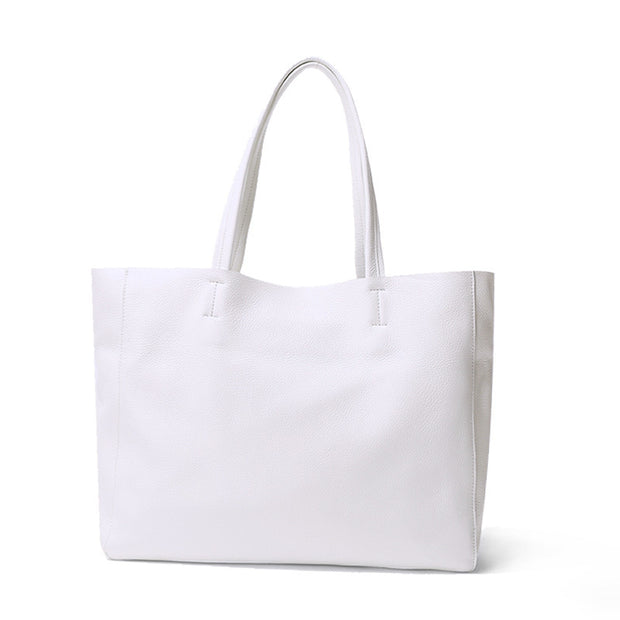 White soft leather large tote bag with soft handles