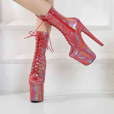 Red snake pattern high heels boots for pole dance