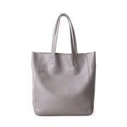 Gray soft leather tote bag with soft handles