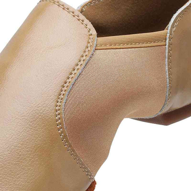 Close-up of beige leather dance shoe material