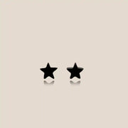 Black Amber Stud Earrings, Sterling Silver 925 Little Stars