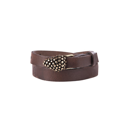 Leather bracelet with bronze pine cone clasp